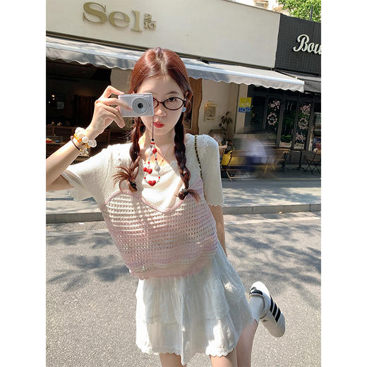 <曾小咸推荐>拼色假两件短袖T恤针织上衣 商品图6