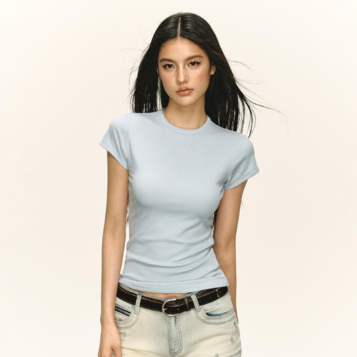 Ariseism 美式复古辣妹红色正肩短袖T恤女2025夏季新款修身上衣 商品图4