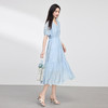 熙世界法式V领蓝色连衣裙女夏季气质收腰泡泡袖醋酸a字蛋糕裙子 商品缩略图4