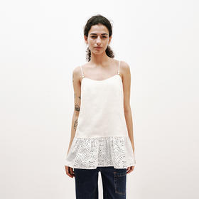 NUTH镂空蕾丝白色清凉感亚麻拼接吊带上衣女