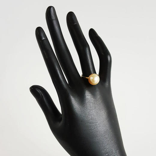 【天然正品】AU750黄金镶天然约11.2MM香槟金色海水珍珠戒指17.5号（戒圈可改）女士现售价：2580！020425AH48 商品图7