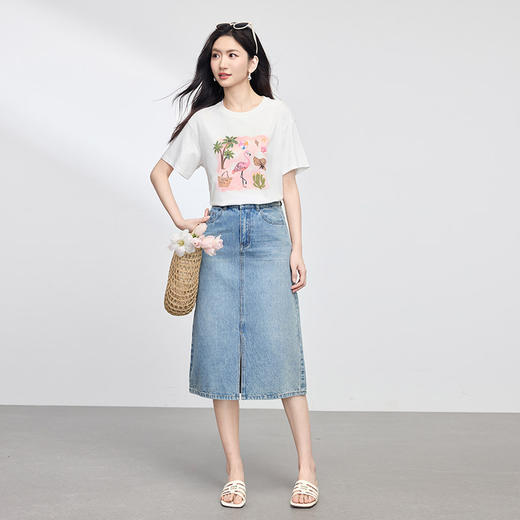 【专属特价】熙世界休闲卡通印花T恤女短袖夏季宽松百搭减龄圆领上衣2025新款 商品图3