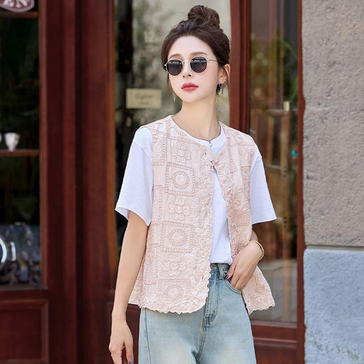 新中式国风重工刺绣，门襟精致花边马甲无袖外套HR-X2515 商品图3