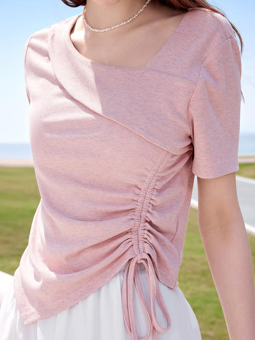 【百图lulu定制】【褶皱T恤】betu百图设计感抽绳收腰显瘦T恤女短袖2025年夏季新款褶皱小衫 商品图4