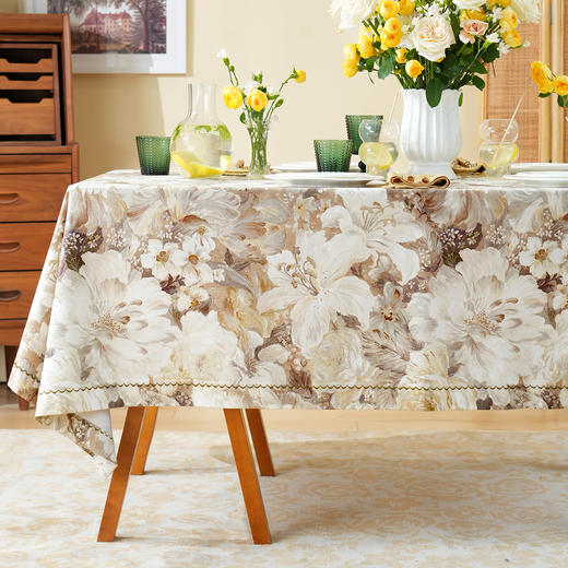 水彩牡丹系列桌布茶几餐桌轻奢棉高级感长方形氛围感法式复古结婚定制 商品图0