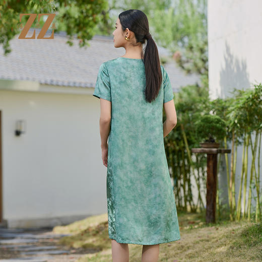 佐尔美优雅国风新中式100%桑蚕丝连衣裙女M52LS17 商品图4