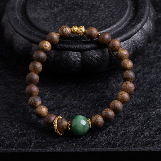 XY0373沉香+碧玉猫眼渐变手串 商品图4