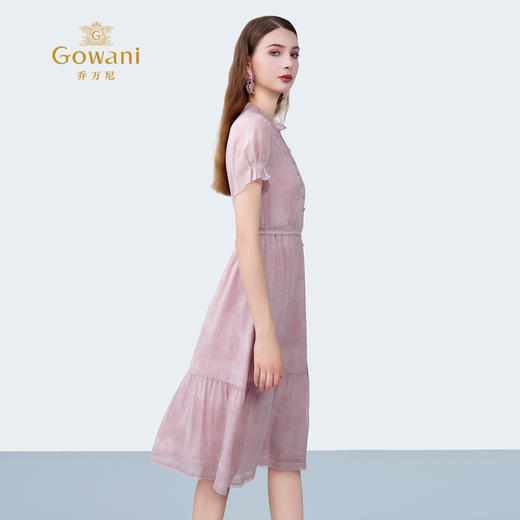 乔万尼新品2025100%真丝晕染浪漫木耳边V领收腰连衣裙ED2E408 商品图3