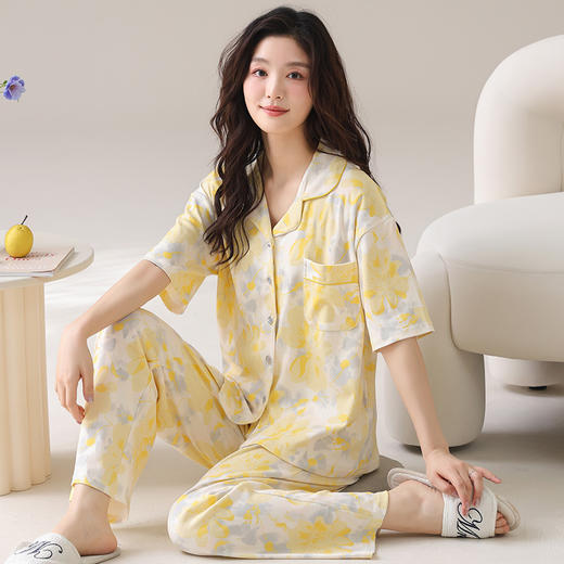 【裸感清凉，舒享夏夜~】睡衣女短袖长裤 甜美夏季套装 可外穿新款夏款 莫代尔家居服-QQ 商品图3