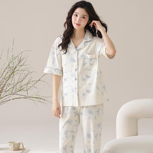 【裸感清凉，舒享夏夜~】睡衣女短袖长裤 甜美夏季套装 可外穿新款夏款 莫代尔家居服-QQ 商品图11