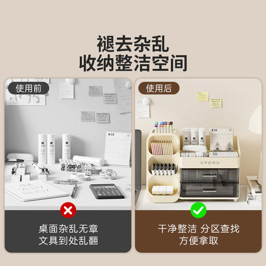 摩登主妇桌面化妆品收纳盒化妆刷分隔整理置物架多功能抽屉梳妆台 商品图3