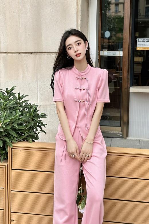 HAYES 粉色新中式盘扣上衣长裤套装 20330 商品图4