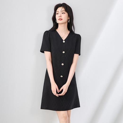 「高货wl」全新升级【铂金会员367/天猫499/差价132】(11715)洛诗琳气质典雅提花人丝连衣裙2025夏季新款优雅显瘦A字裙 商品图1