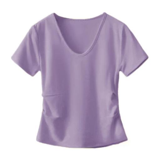 「自」全新升级【铂金会员109/天猫139/差价30】(95224)洛诗琳V领收腰T2025新款设计感褶皱收腰不规则下摆显瘦上衣 商品图4