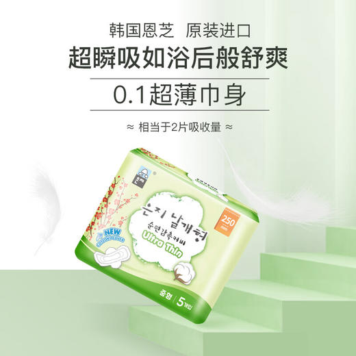 【2包装】恩芝(Eunjee)韩国进口超薄透气护翼型姨妈巾日用卫生巾250mm*12片/包 商品图0