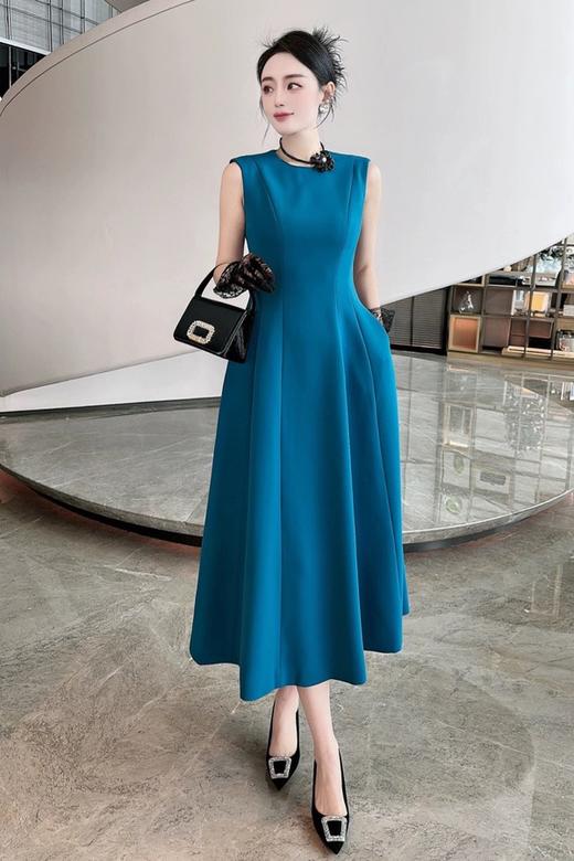 ELLA JADE 藏蓝色收腰无袖醋酸连衣裙 20332 商品图4