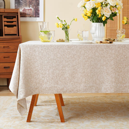 亚麻暗纹桌布茶几餐桌轻奢棉高级感长方形氛围感法式复古结婚定制 商品图0
