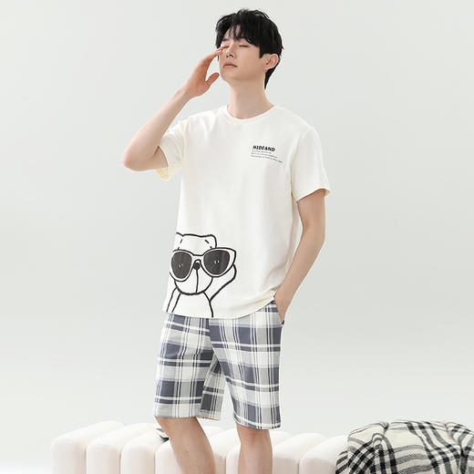 【新款男士睡衣套装！卡通设计可外穿】夏季新款男士睡衣 拉架仿棉短袖短裤 圆领卡通可外穿家居服套装-QQ 商品图4