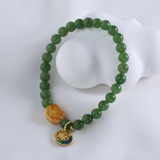 【宏艺珠宝】翠韵福泽·银s925和田玉手串﹝主体为晶石类、有机宝石类、天然玉石类产品不支持以旧换新﹞ 商品图0