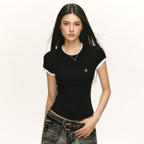 Ariseism 美式复古辣妹撞色小圆领短袖T恤女2025夏季新款修身上衣