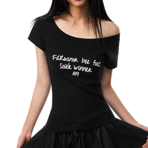 FDR官方店 针织一字肩斜肩上衣女夏季辣妹修身显瘦露肩短袖t恤 商品图3