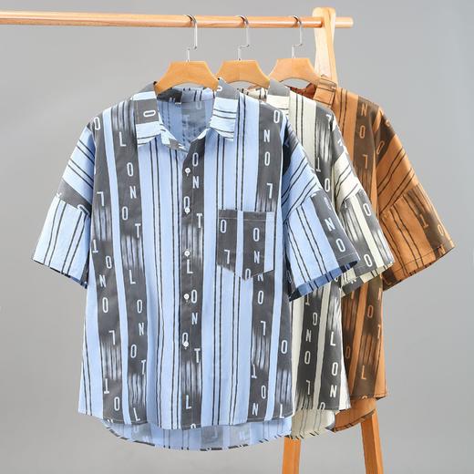 【特大码】【DFF】320斤大码短袖衬衫粗条纹工装男士t恤加肥加胖子男装夏天纯棉衬衣 商品图0