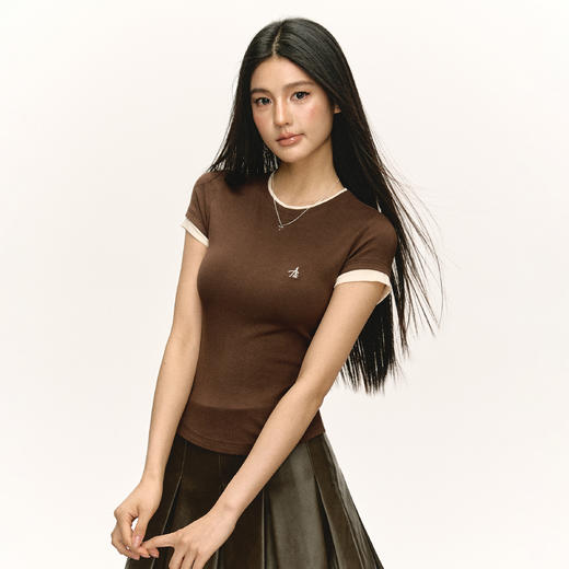 Ariseism 美式复古辣妹撞色小圆领短袖T恤女2025夏季新款修身上衣 商品图2