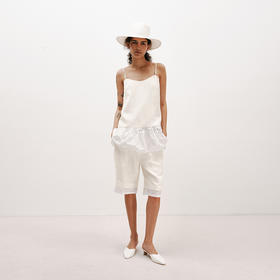 NUTH波西米亚镂空蕾丝白色凉感亚麻天丝宽松直筒五分中裤女