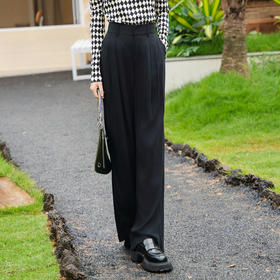 谜底休闲裤女2025秋季新款简约百搭高腰亲肤直筒裤长裤257MK7733