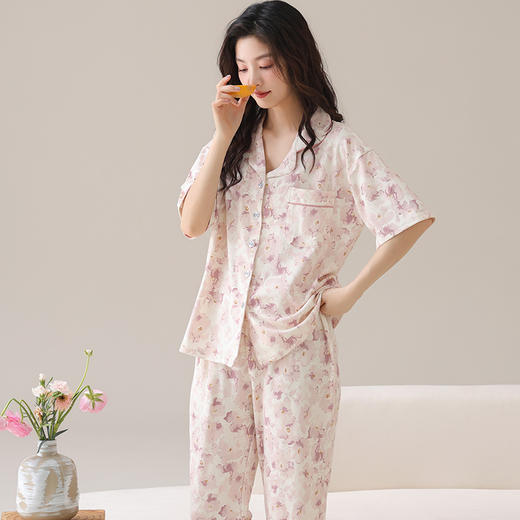 【裸感清凉，舒享夏夜~】睡衣女短袖长裤 甜美夏季套装 可外穿新款夏款 莫代尔家居服-QQ 商品图8