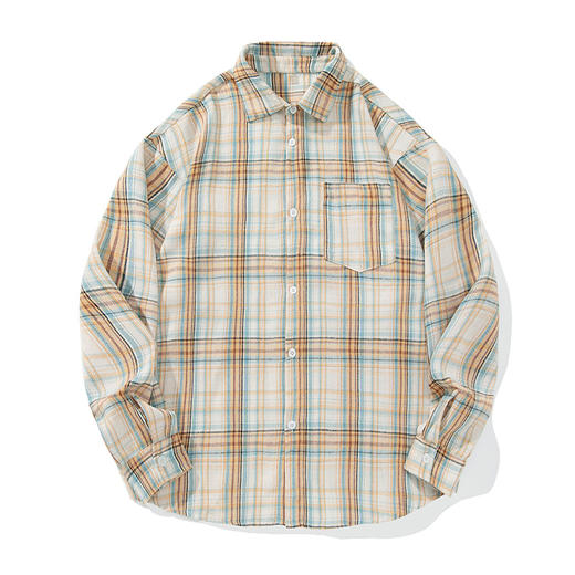 【YW】无忧购韩系宽松休闲格纹情侣复古长袖衬衫MC7140（截单后3-5天发货) 商品图4