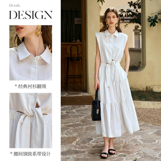 OLrain欧芮儿无袖翻领系带假两件连衣裙女夏季2025新款白色公主裙 商品图1