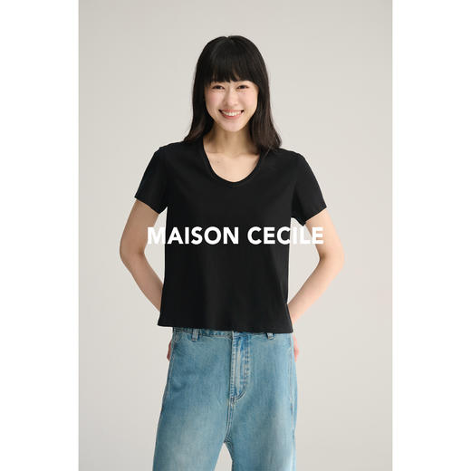 MAISON CECILE 四色/基础款桑蚕丝羊毛混纺软糯亲肤圆领/U领T恤 商品图3