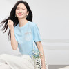【专属特价】熙世界设计感蕾丝口袋纯棉T恤短袖女时尚减龄蓝色上衣2025夏新款 商品缩略图1