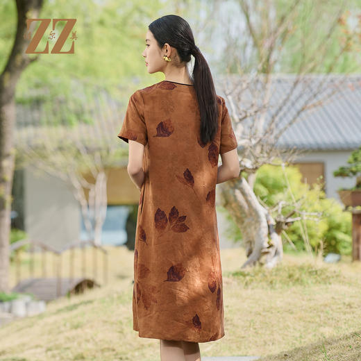 佐尔美优雅国风新中式100%桑蚕丝连衣裙女M52LS20 商品图4