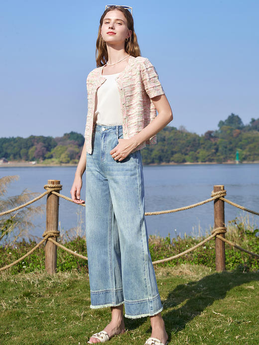 【百图lulu定制】【气泡水牛仔裤】脚口流苏  磨白 温柔色 九分直筒牛仔裤 商品图4