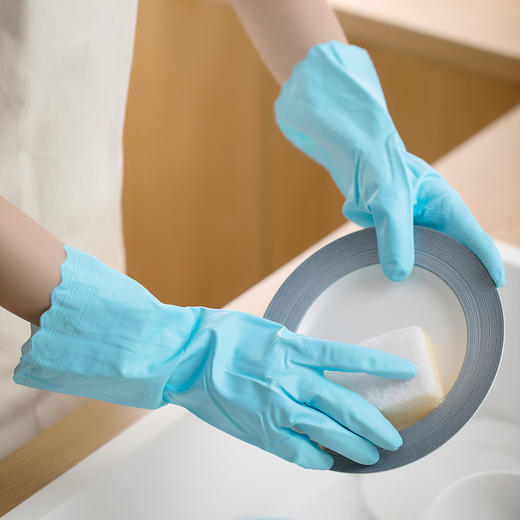 茶花 洗碗手套3双PVC加厚耐用家务清洁厨房防水洗衣服橡胶手套C78012*3 商品图2