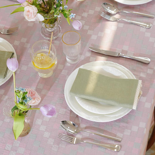 马卡龙棋盘格纹系列桌布茶几餐桌轻奢棉高级感长方形氛围感法式复古结婚定制 商品图4