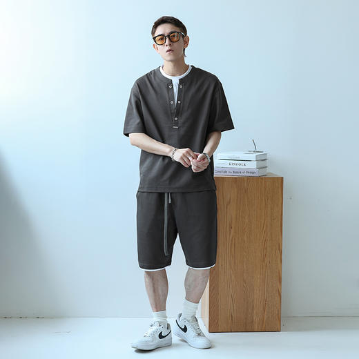 徐太浪230g速干透气休闲套装男夏季宽松大码门筒领T恤短裤两件套 商品图2