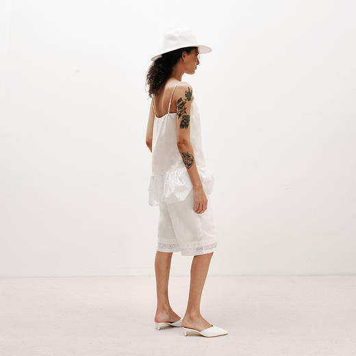 NUTH波西米亚镂空蕾丝白色凉感亚麻天丝宽松直筒五分中裤女 商品图4