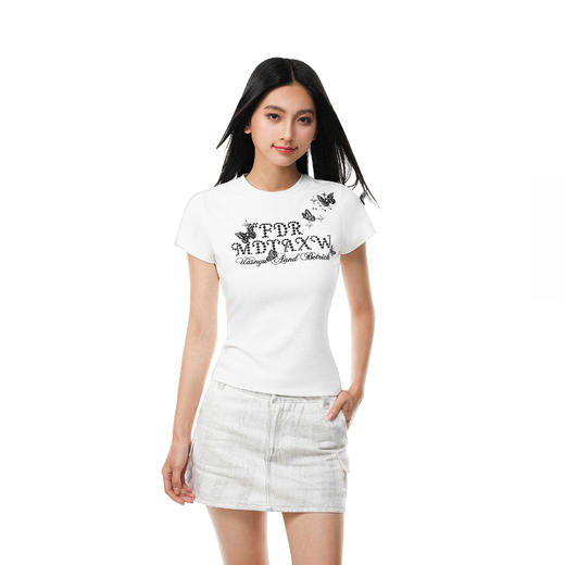 FDR官方店 “星光蝴蝶”绣花短袖t恤女夏季潮牌辣妹修身显瘦上衣 商品图0