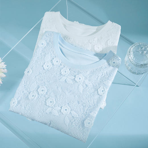 熙世界蕾丝绣花白色T恤女短袖纯棉独特超好看上衣2025年夏季新款 商品图4