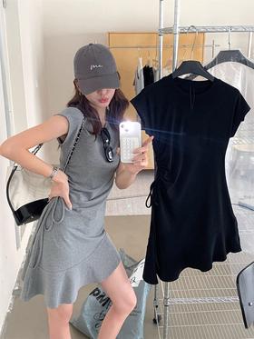 【GZ】无忧购沙漏腰精！侧抽绳修身飞飞袖显瘦百搭连衣裙 8811（截单后3-5天发货）