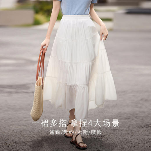 熙世界白色蛋糕半身裙女2025夏季新款高腰显瘦垂感冰丝a字裙子 商品图1