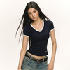 Ariseism 美式复古辣妹撞色V领短袖T恤女2025夏季新款修身上衣 商品缩略图0