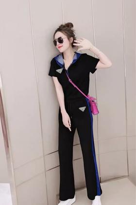 HAYES 黑色短袖拉链长裤运动套装 20326