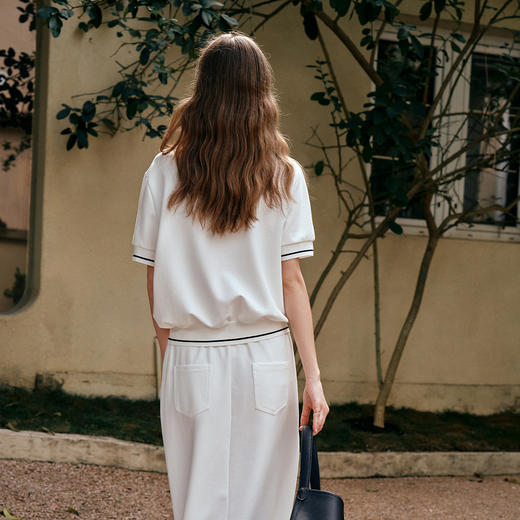 OLrain欧芮儿2025新款女夏季老钱风白色短袖polo衫半裙两件套装 商品图2