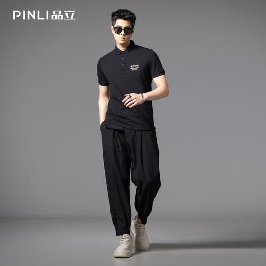 PINLI品立2025夏季新款男士修身短袖POLO衫潮牌贴布绣翻领上衣服BG252112082 商品图1