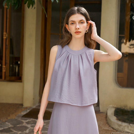 OLrain欧芮儿简约气质无袖圆领半裙套装女夏季2025新款紫色两件套 商品图2