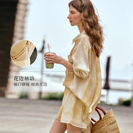 OLrain欧芮儿法式度假风晕染衬衫短裤套装女夏季2025年新款两件套 商品图1